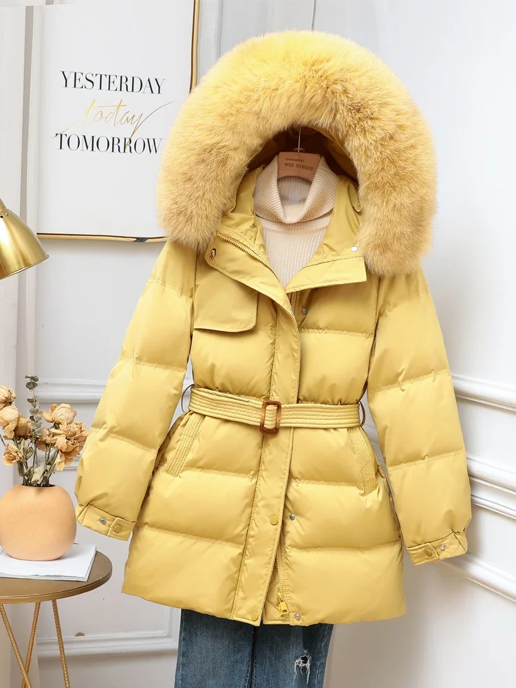 New Women Raccoon Fur Collar Down Jacket Casual Style Autumn Winter Coats And Parkas Female Outwear