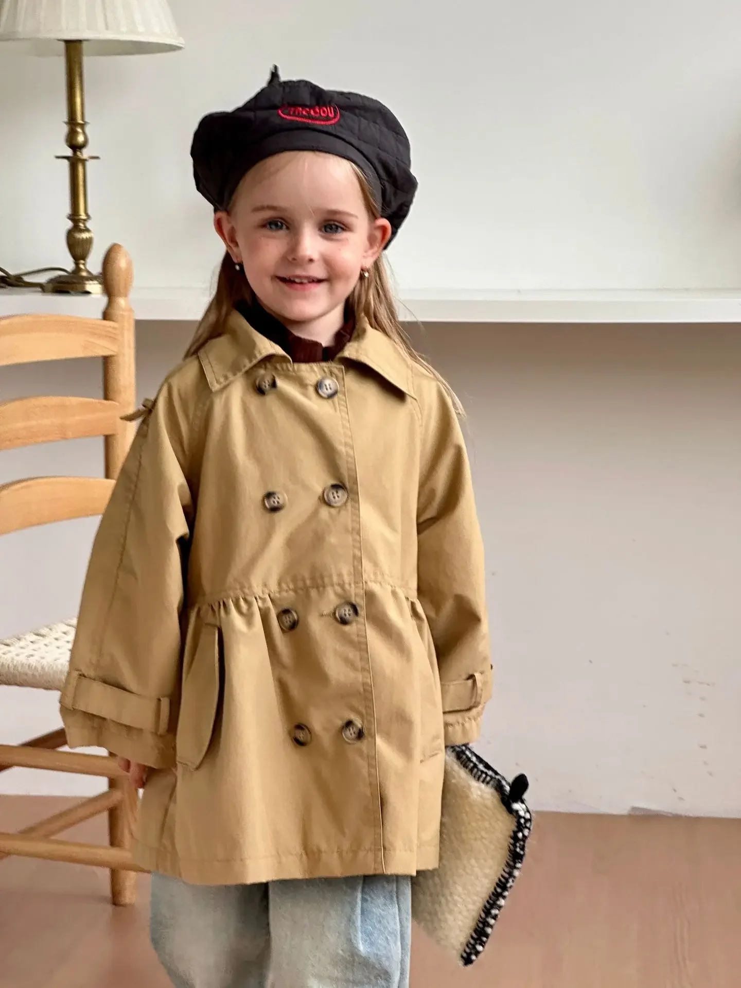 Тренч для девочек модное ощущение новинка однотонное Свободное пальто средней