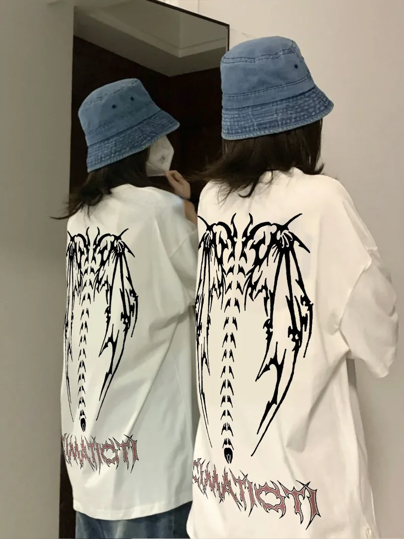 

Женский хлопковый топ с коротким рукавом, свободный винтажный топ в американском стиле, с принтом в виде букв и графического принта, уличная одежда в стиле хип-хоп, лето