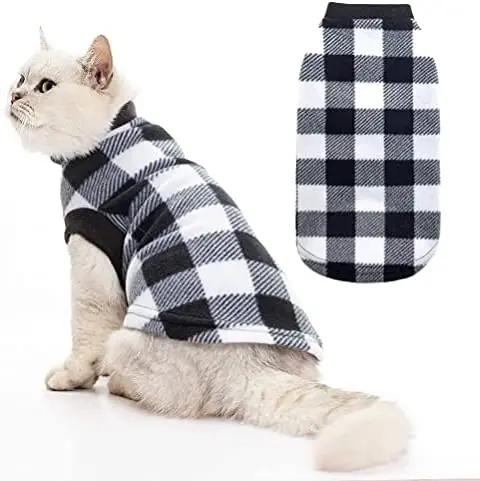 

Plaid Cat Sweater - Pet Clothes Cat Puppy Vest Warm Fleece Hoodie for Cats, Fall and Cold Winter Coat Pullover Design