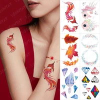 waterproof temporary tattoo sticker fox color diamond koi fish maple leaf flash tatto woman body art wrist child fake tatoo male