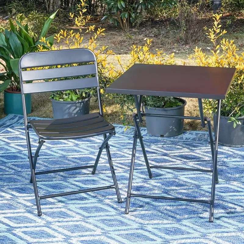 

23.8" Square Outdoor Dining Table Metal Folding Table, Black Ultralight Hiking Climbing Picnic Folding Tables