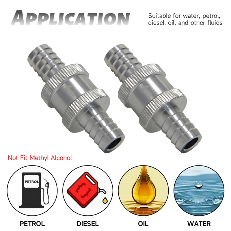 

2pcs 1/2" 12mm Inline Aluminium One Way Non Return Check Valve for Gas Oil Diesel Fuel