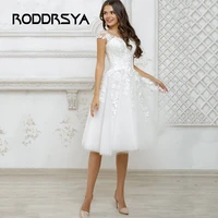 roddrsya lace appliques a line short wedding dress for women cap sleeve illusion back knee length custom made robe de mariee