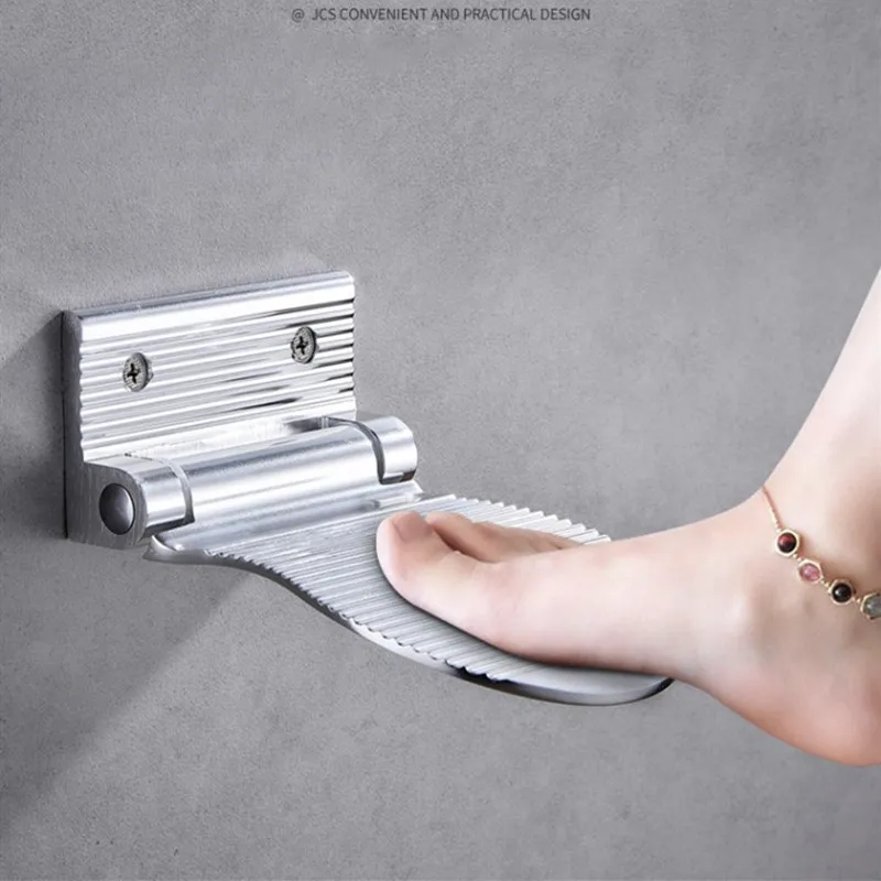 

Bathroom Footrest Shower Foot Rest Pedestal Pedal Wall Mounted Black/silver Aluminium Alloy Shower Footstool Anti-slip