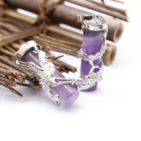 natural amethyst stone pendants dragon phoenix wire wrap carving metal necklaces jewelry accessories healing crystal quartz gems