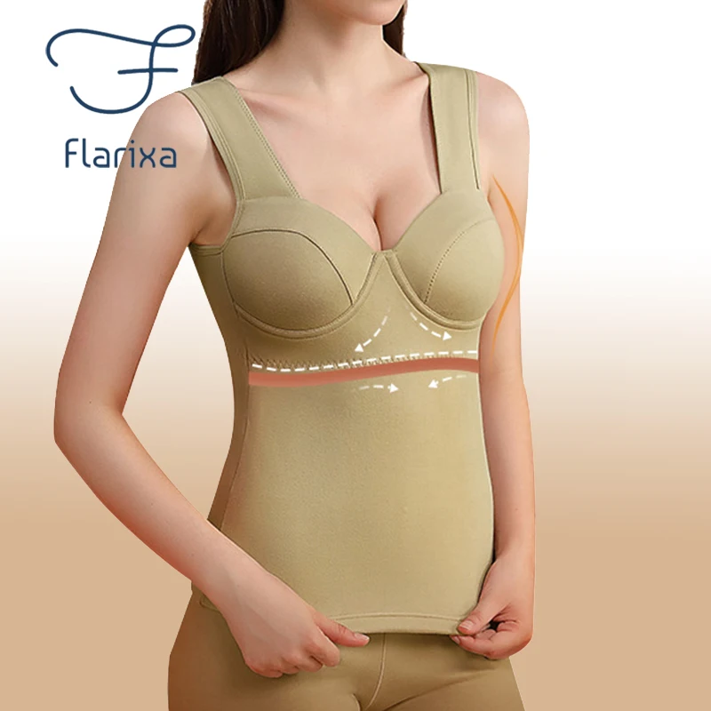 Flarixa Seamless Slimming Women's Thermal Underwear Warm Vest With Bra Wear Inside Chest Pad Warm Lingerie Winter Clothes