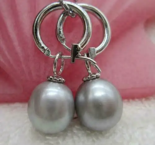 

huge AAA 12-13mm south sea gray natural pearl earring 14kp white gold