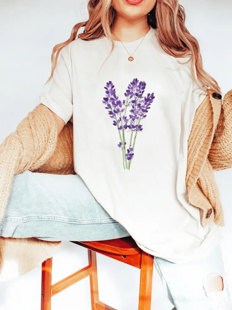 

Female Shirt Tee Fashion Clothes Women Short Sleeve Lady Print Spring Summer Watercolor Flower Floral 90s Graphic T-shirt