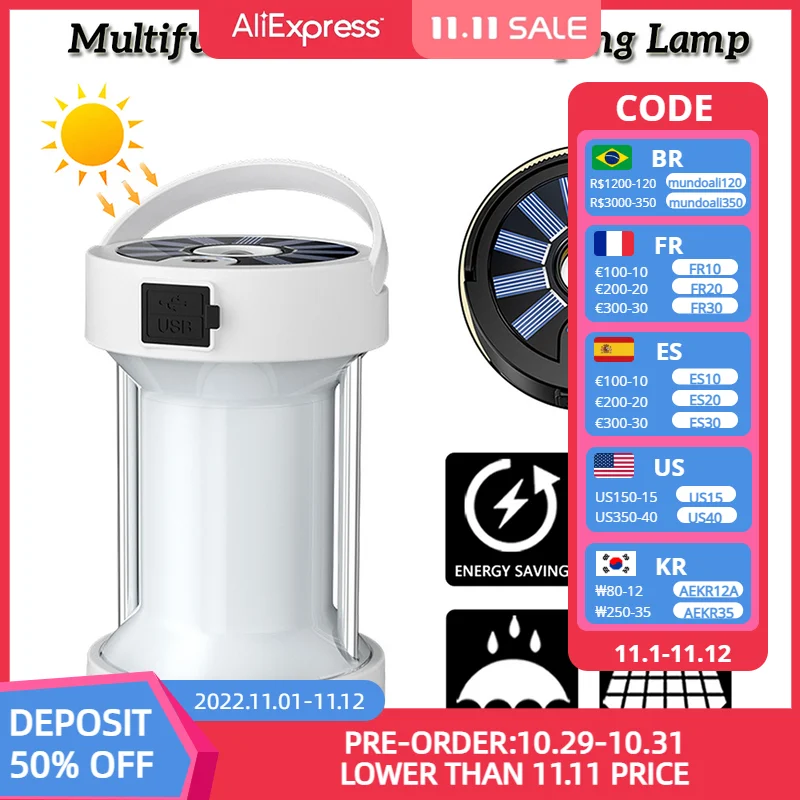 

Camping Equipment Lamp Multifunctional Solar Light Portable Lantern Rechargeable Flashlight for Power Outages/Outdoor/Emergency