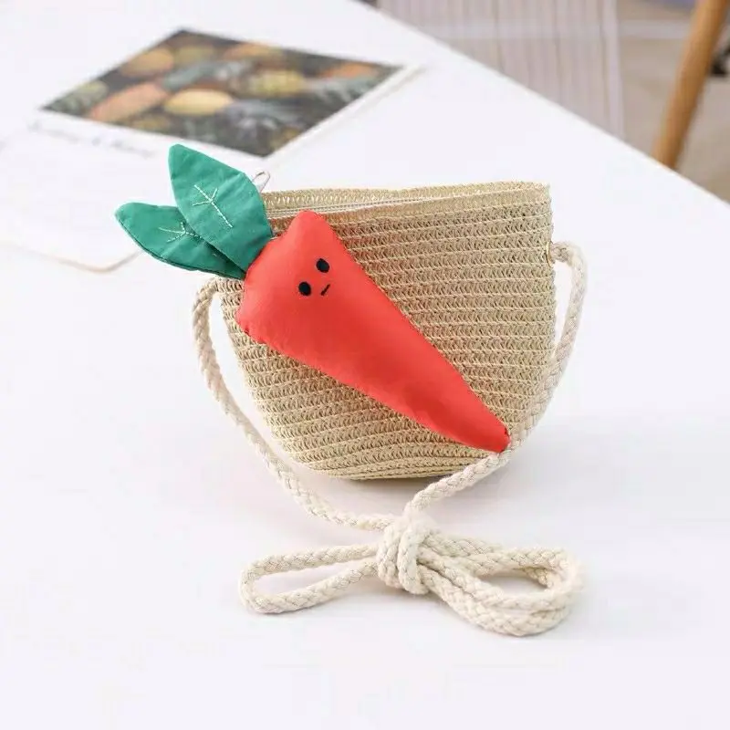 Handmade Straw Children Shoulder Bags Sunflower Embroidered Boys Kids Crossbody Bag Baby Girls Small Square Coin Purse Handbags