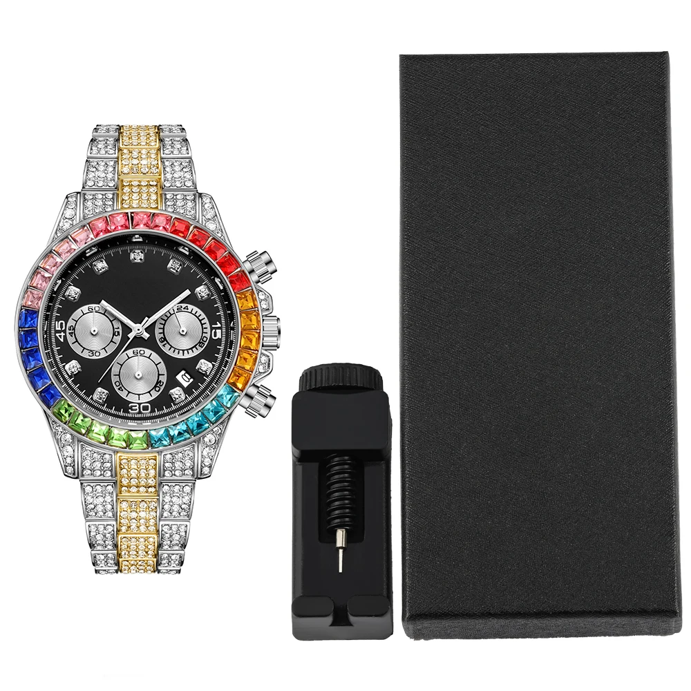 1 шт. стильные кварцевые часы в стиле хип-хоп панк инкрустация цветные бриллианты