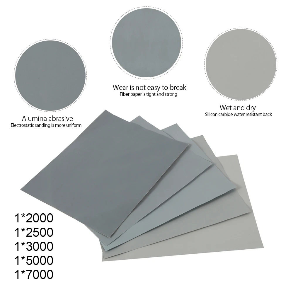 Набор из 5 штук водостойкой наждачной бумаги для полировки терразо с различной зернистостью 2000 2500 3000 5000 7000 для аксессуаров Dremel.