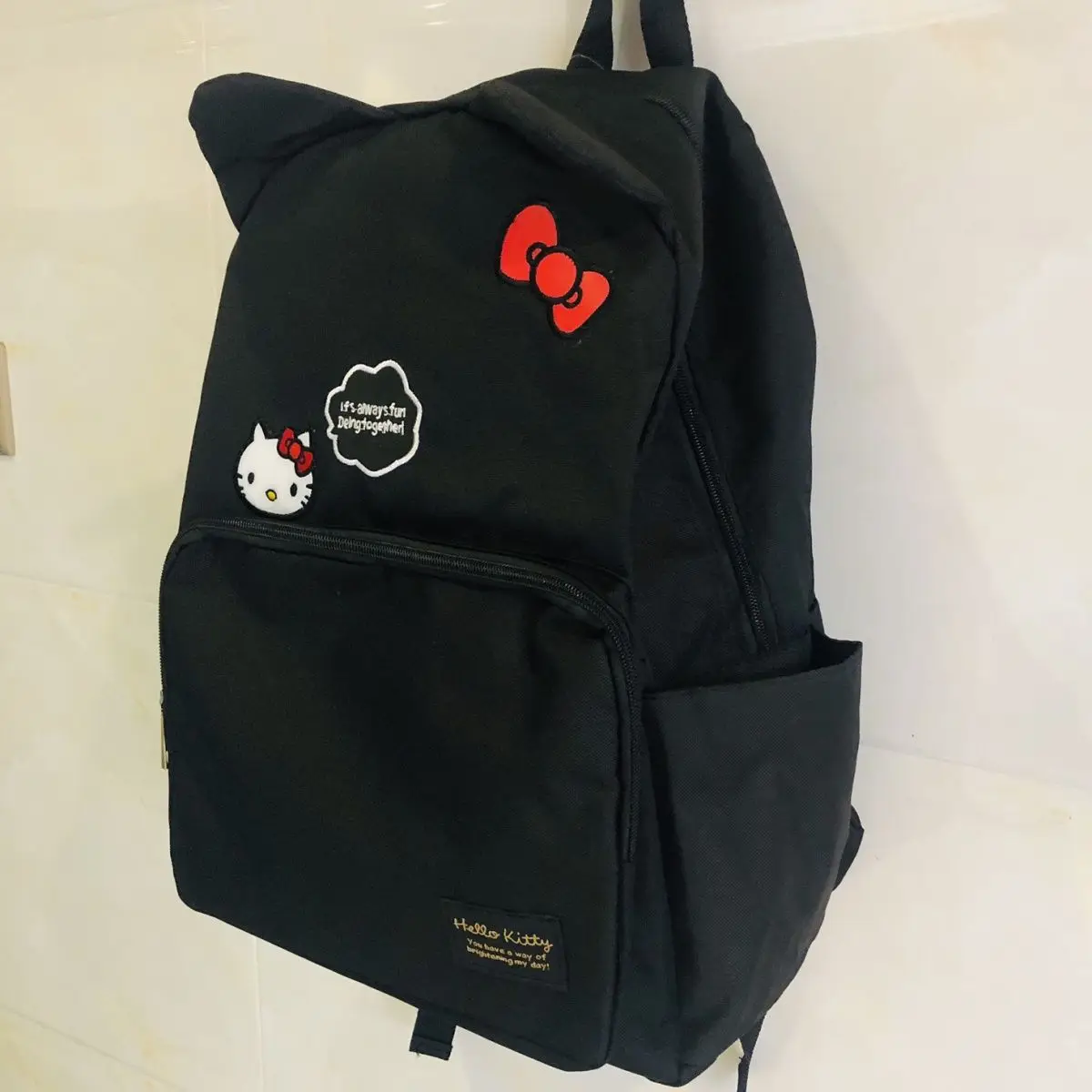 

Hello Kitty Sanrio Backpacks Black Embroidery Book Backpack Student Japanese College for Students Girls Mochila Infantil Escolar