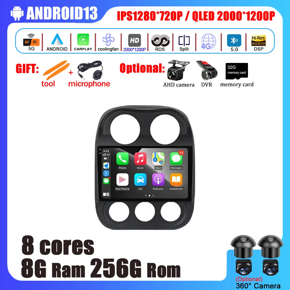 

Android 13 Car Parts Radio For JEEP Compass 1 2009 - 2016 Autoradio Multimedia Video Player Carplay GPS No 2Din 2 Din DVD