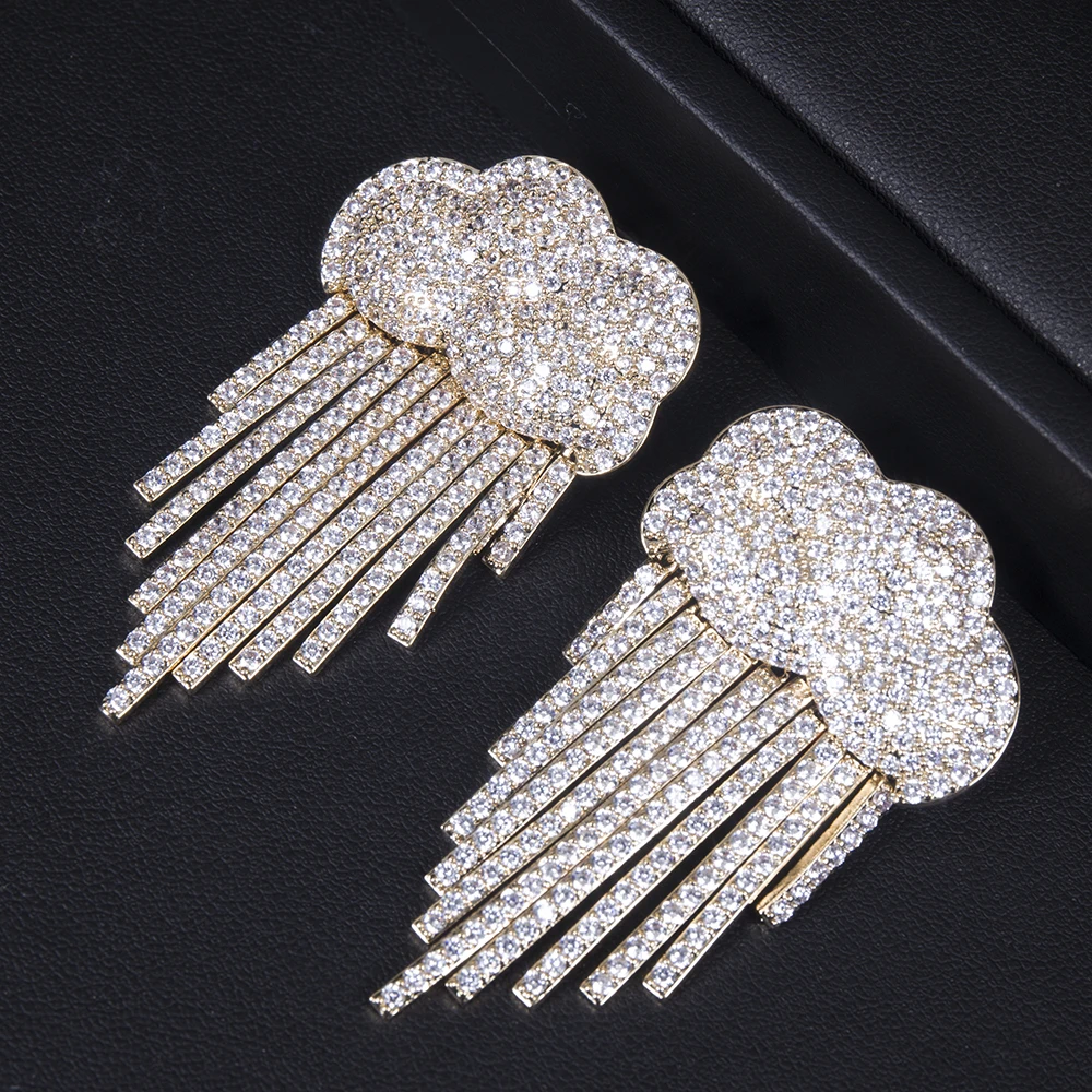 

Big Fashion Luxury Cloud Drops Statement Tassels Earring For Women Wedding Party Full Zircon Dubai Bridal Jewelry