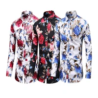 2022 new mens printed long sleeve shirts youth lapel slim shirts cotton blended large size mens tops red black blue m 5xl