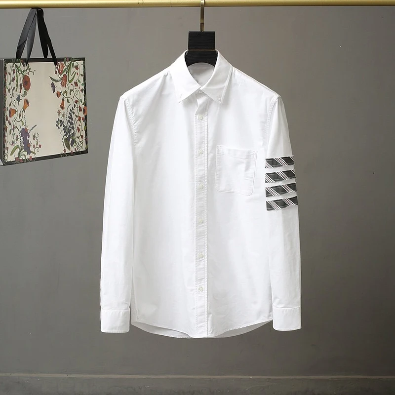 2023 Men's Shirts Luxury Brand Causal Business Slim Shirts White Long Sleeve Striped Formal Shirts Spring Autumn Solid TB Shirts