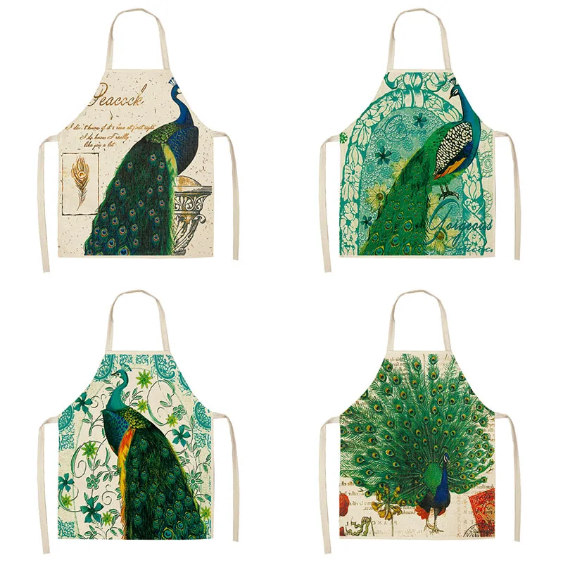 Красивый фартук с павлином Кухонные фартуки принтом для женщин льняной домашний