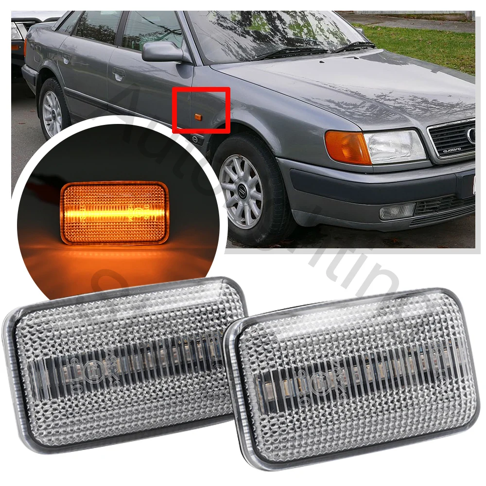 2PCS For Audi 100 200 C3 C4 A6 S6 4A/C4 80 90 B2 B3 B4 Cabriolet Coupe V8 4000 LED Dynamic Side Marker Light Turn Signal Lamp