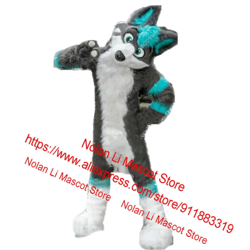 Лидер продаж длинный мех синий серый собака хаски лиса волк костюм талисмана для