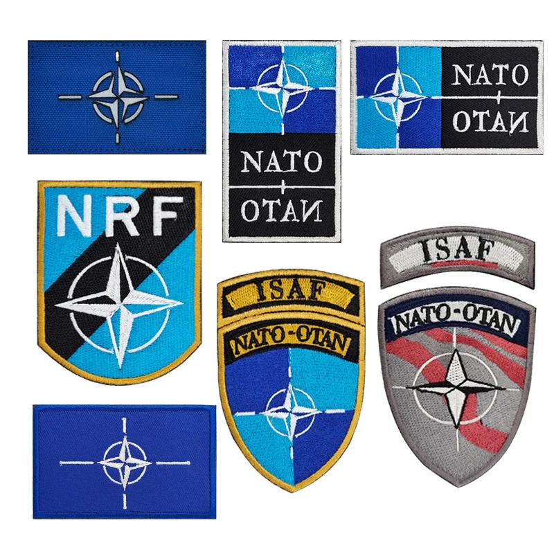 Nato-otan Flag Embroideried Patch ISAF Tactical Morale Badge Hook and Loop Patches for Clothes Military Armband Backpack Sticker