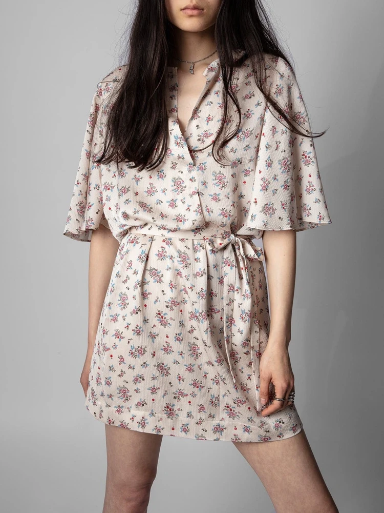 Spring 2022 Women zv Dress Floral Print Commuter Strappy Mini Dress