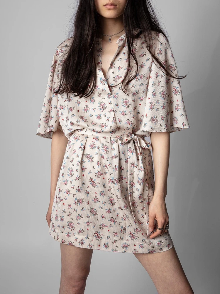 

Spring 2022 Women zv Dress Floral Print Commuter Strappy Mini Dress