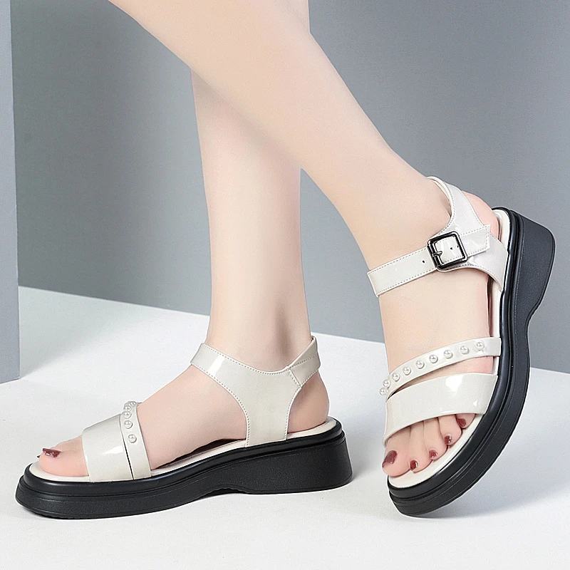 AIYUQI Women Sandals Wedge 2023 New Summer Genuine Leather Women Sandals Fashion Roman Open-toed Sandals Women