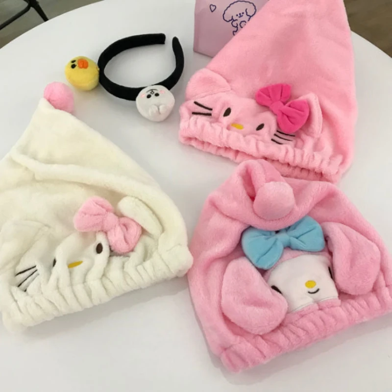 

Hello Kitty Sanrio Plush Bath Cap Velvet Hair-Drying Cap Female Bow Ball Plush Water-Absorbing Quick-Drying