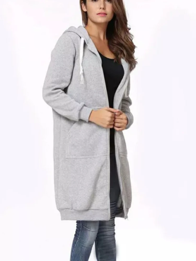 

New Autumn Winter Women's Mid-length Hoodie Long-sleeve Pocket Sweater Sweatshirt Zip Up Hoodie Winter Clothes Women Aesthetic