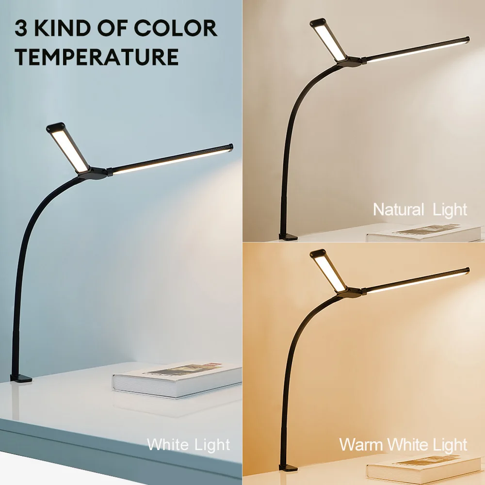 Настольная лампа с двумя головками гибкая приглушаемая для чтения на гибкой