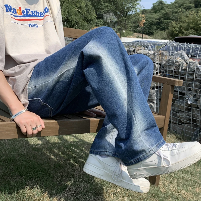 Blue/Black Baggy Jeans Men Fashion Retro Casual Straight Jeans Mens Japanese Streetwear Loose Hip Hop Denim Pants Mens Trousers