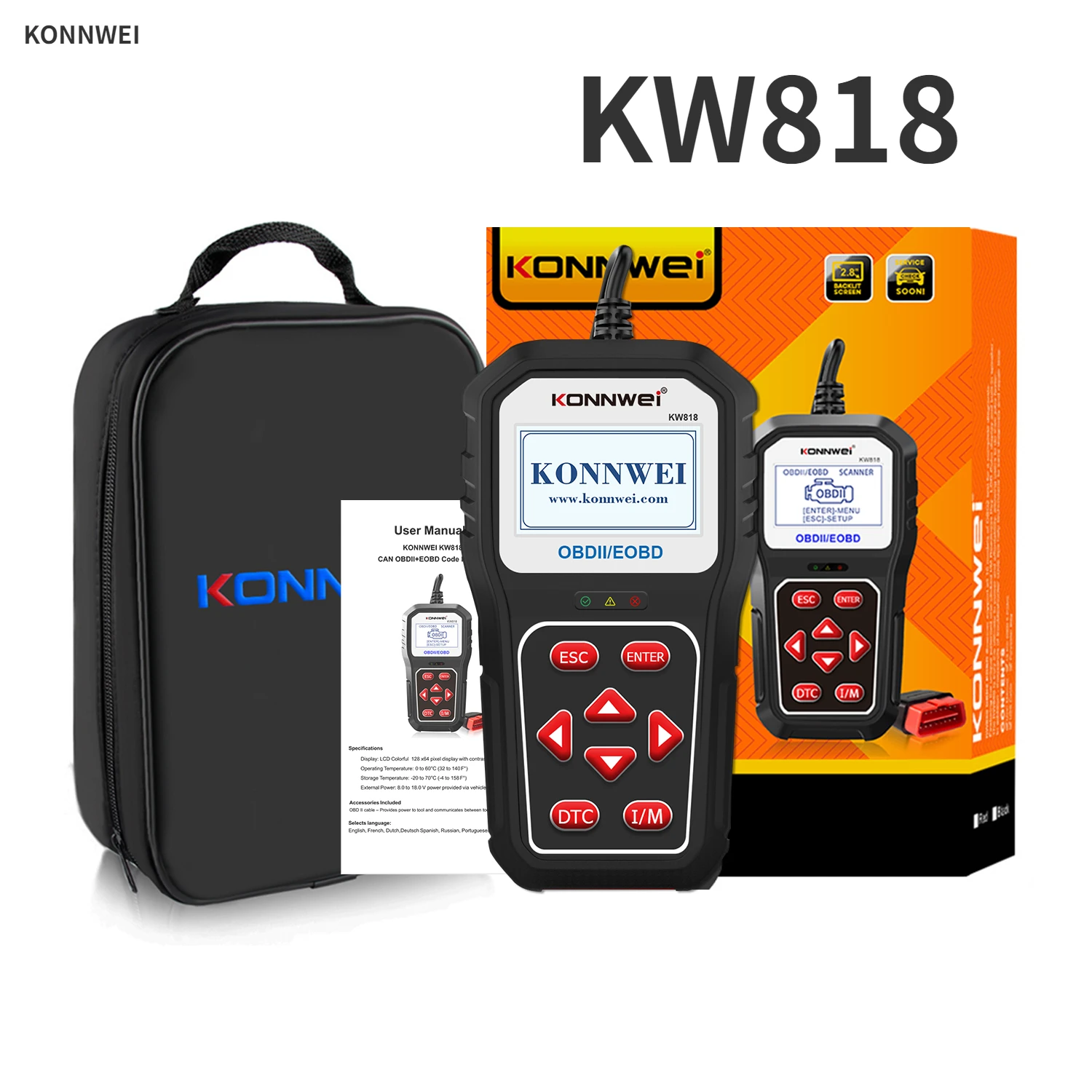 Диагностический сканер KONNWEI KW818, 12 В, OBD2