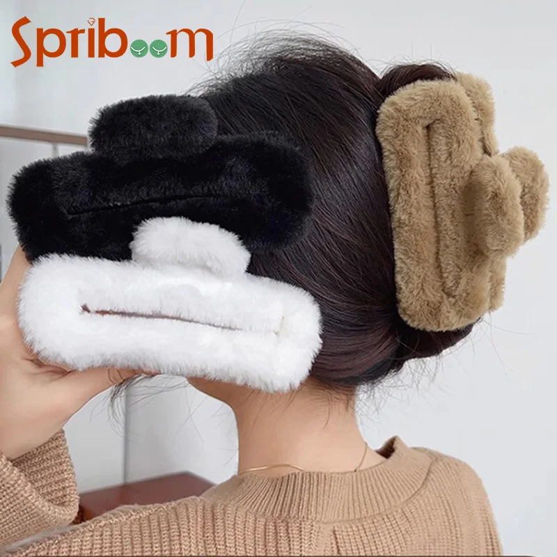 

Large Plush Hair Clips for Women Autumn Winter Temperament Square Claws Clip Korea Girls Hair Accessories Fashion Female Hairpin