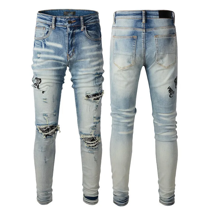 

Classical Light Luxury Men Slim-fit Jeans High Quality Fashion Print Ripped Jean Scratches Stylish Sexy Streetwear Trousers