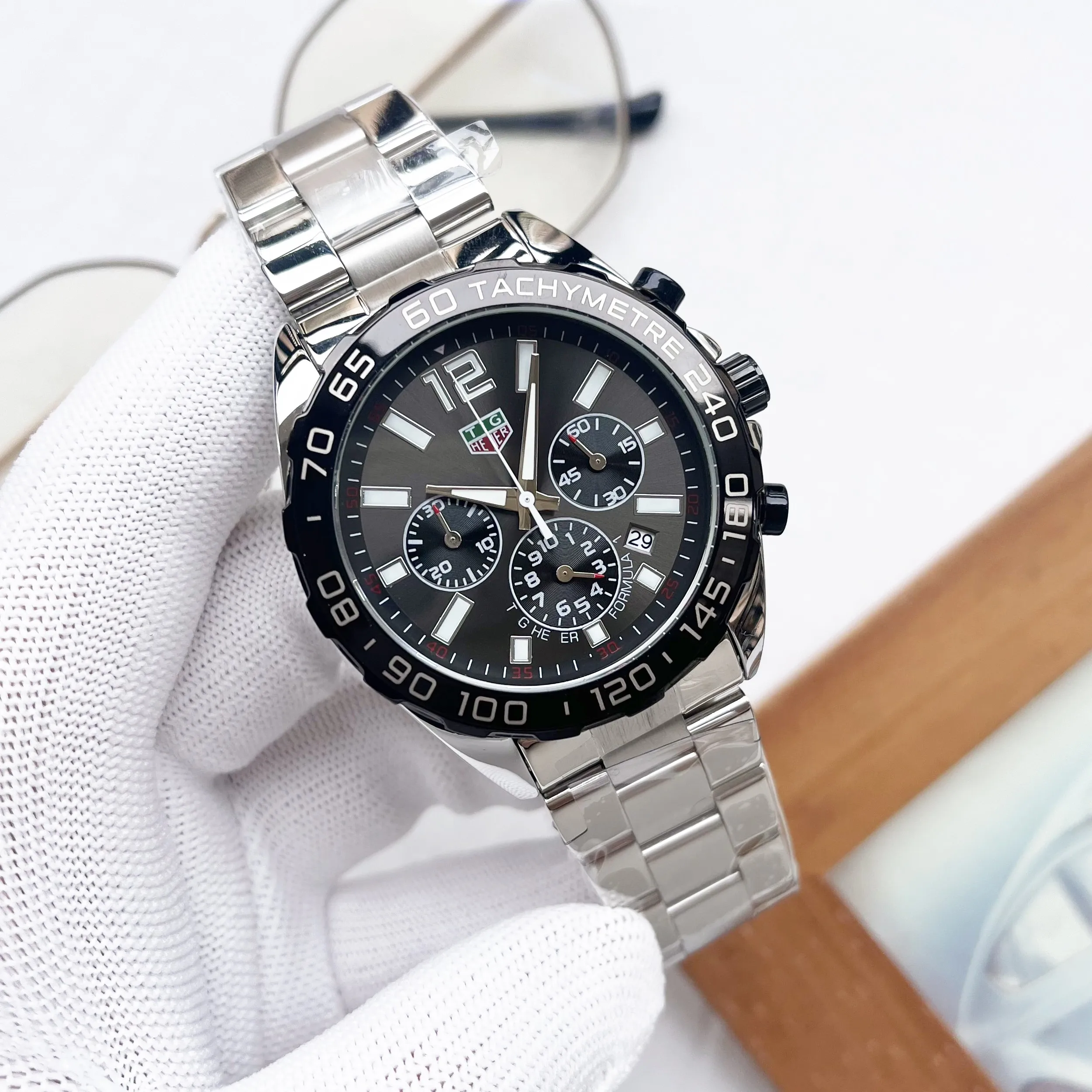 

Luxury Brand Watch for Men Quartz TAG Dial Stainless Steel Strap Original Logo Fashion Design Copy Mens Watches