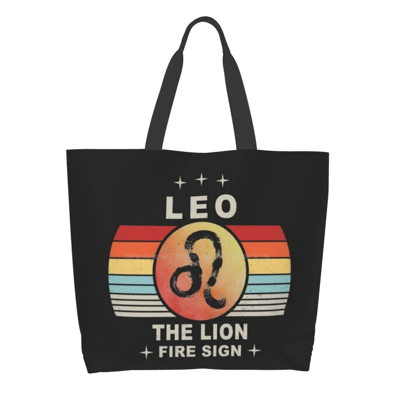 

Leo Fire Sign Astrology Zodiac Retro Vintage Large Size Reusable Foldable Shopping Bag Lion Sun Fifth Fire Fixed Creating