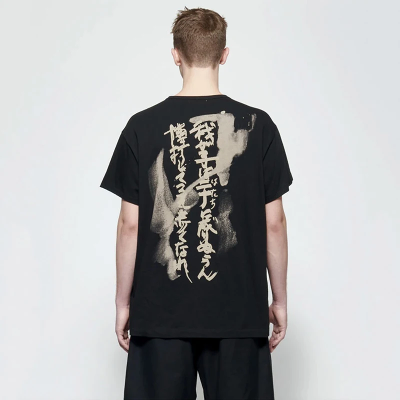 

Yohji Yamamoto short sleeve T-shirt Watercolor splash ink text day round neck loose top