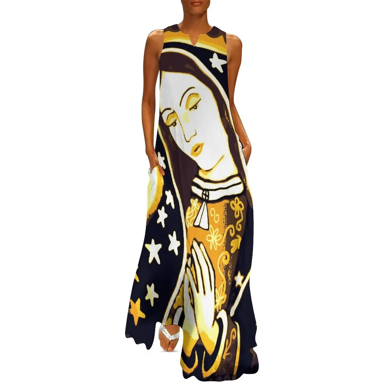 

Платье мексиканская Дева Мария, наша Леди Гуадалупе, милое Макси-Платье с V-образным вырезом, повседневные Длинные платья на заказ, эстетическое платье большого размера