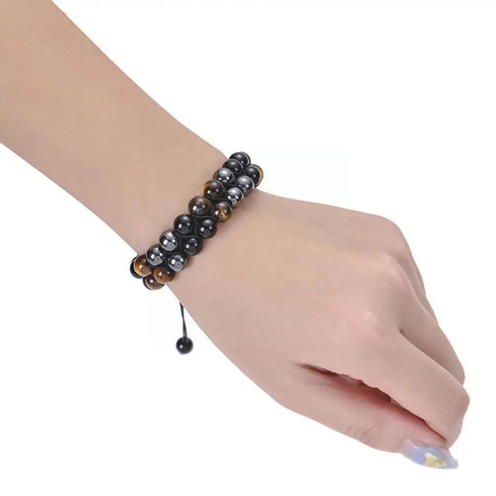 

1pc Natural Stone Agate Obsidian Double Layer Bracelet Stone Charm Men Accessories Adjustable Women Braided Gift Bead Brace A8w2