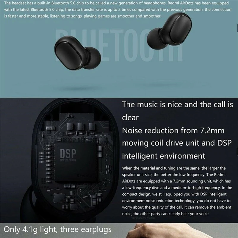 xiaomi redmi airdots 2 earphones mi original xiaomi true wireless headphones bluetooth air dots headset tws earbuds control free global shipping