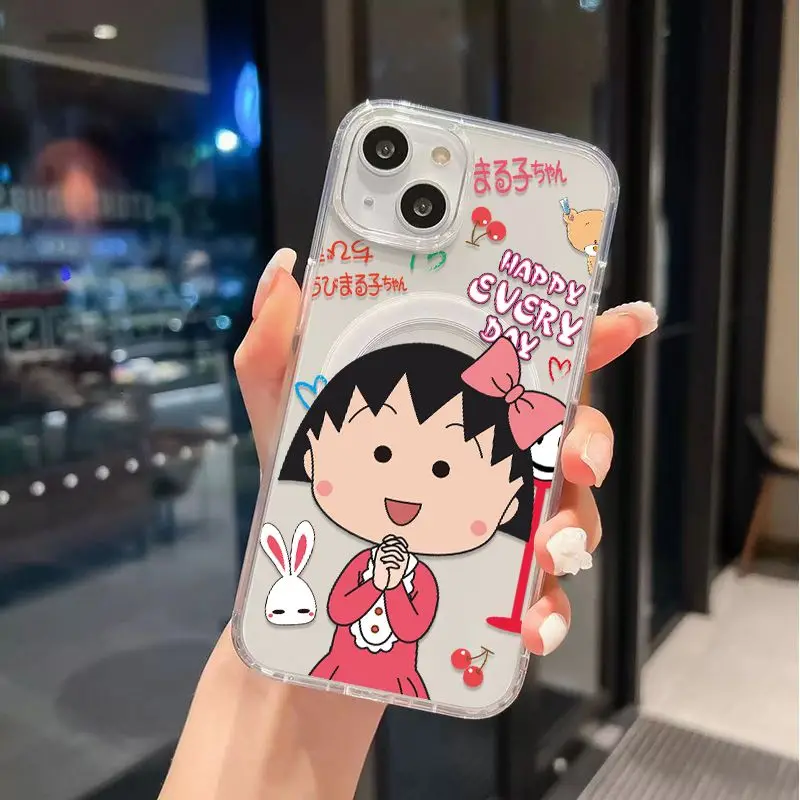 Магнитный чехол для телефона C-Chibi Maruko-chans Magsafe iPhone 16 15 14 13 12 11 8 7 Plus Pro Max X XR XSMax мягкий