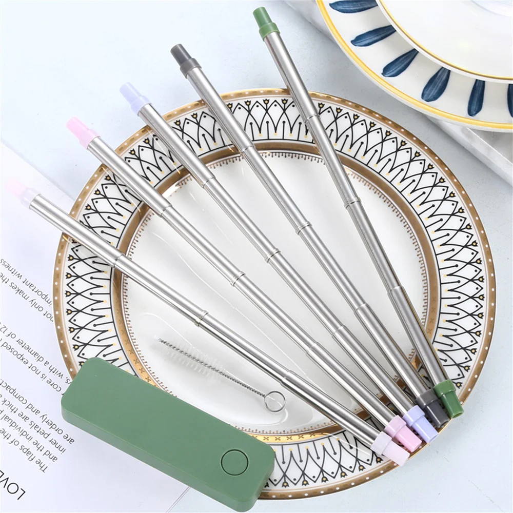 

304 Stainless Steel Telescopic Straw Reusable Drinking Straws Houseware With Cleaning Brush Camping Travel Straw