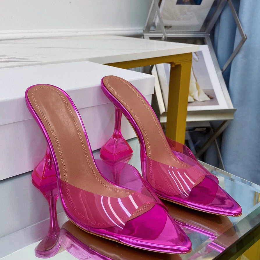 2023 Summer New Rhinestone Bow High Heel Sandals Women Pointed Glasses and Open Toe Slippers Women