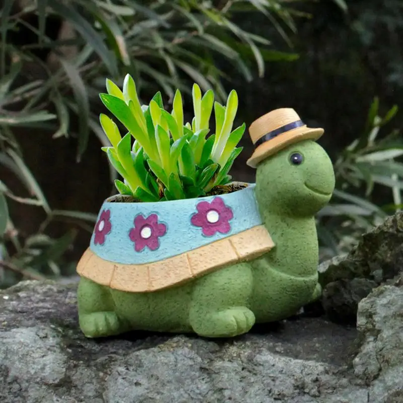 

Turtle Succulent Plant Pot Cute Animal Landscape Ornament Multifunctional Resin Planter Pots With Drainage Hole For Outdoor Deco