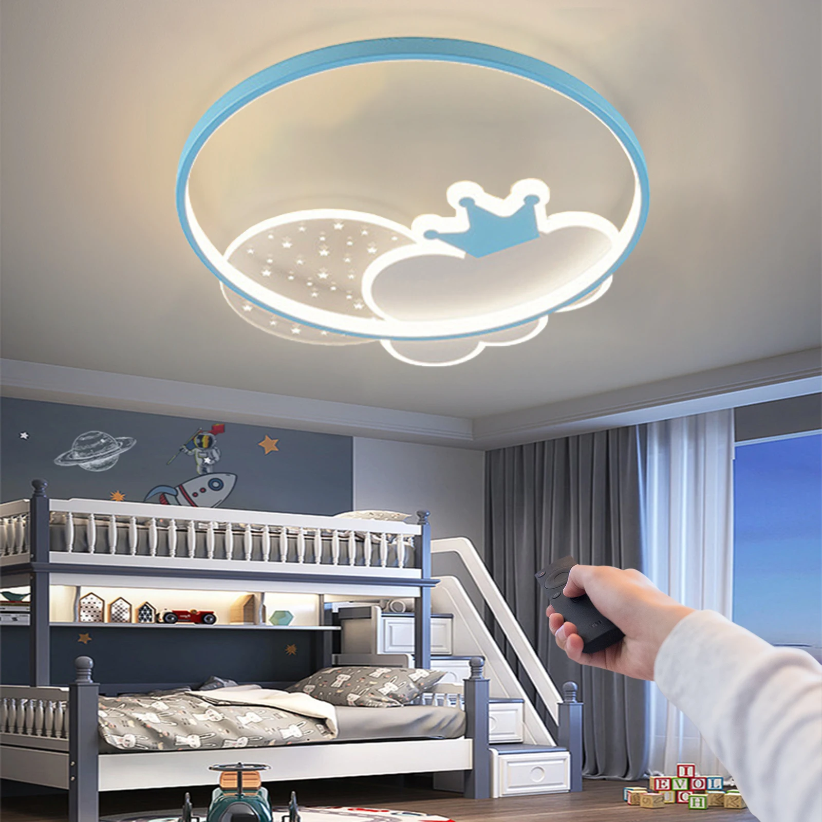 

Мультяшная потолочная лампа, светодиодная люстра с регулируемой яркостью, декоративсветильник для детской спальни с дистанционным управл...