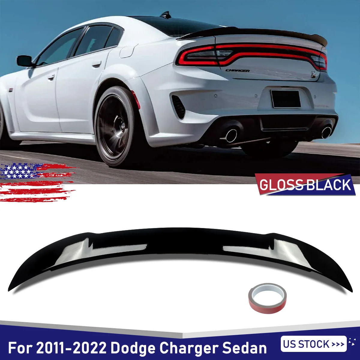 For 2011-2021 Dodge Charger SRT Rear Spoiler Wing Lip Hellcat Style Gloss Black
