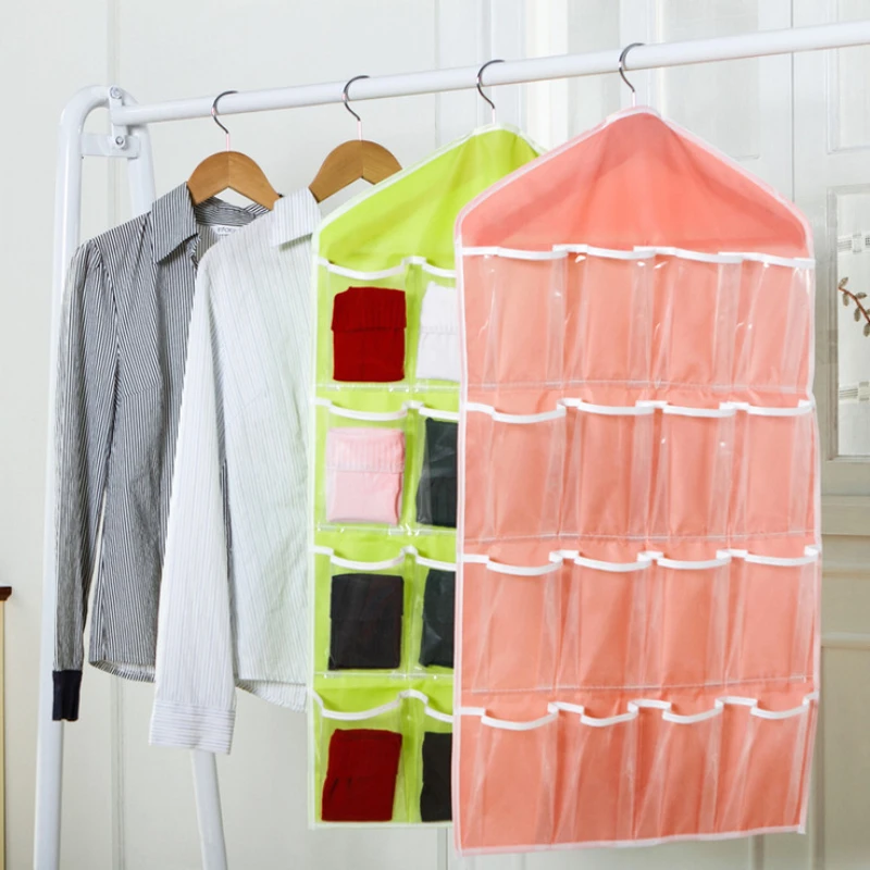 

16pockets wardrobepockets clear underwear stationery rack Underwhanger storage saving space tidy organizer hanging bag bra socks