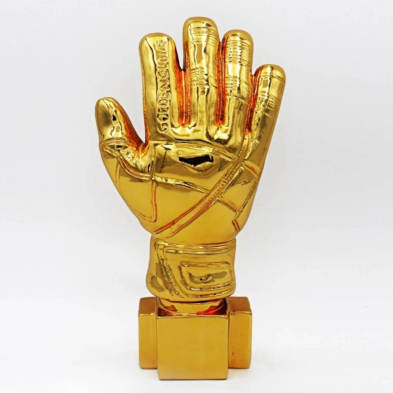 

26 см Золотые футбольные перчатки вратаря, трофей, полимерные ремесла, лучшая позолоченная модель футбольной награды, Кубок, подарок, подарки, сувениры Лиги
